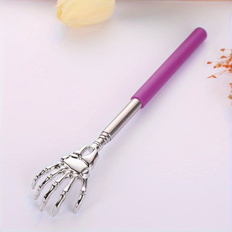 Telescopic stainless steel back scratcher for adults and elderly.