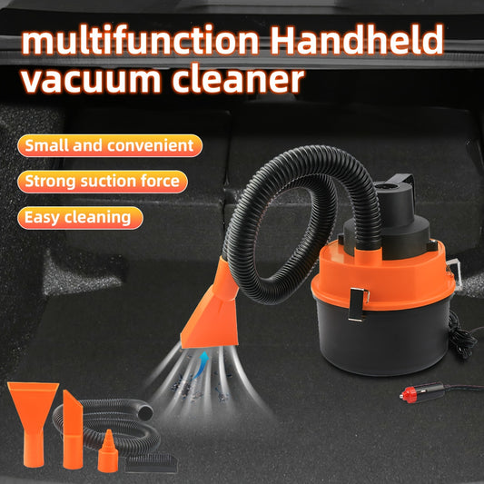 Car vacuum cleaner with suction and blowing capabilities for interior cleaning, mounted on vehicle.