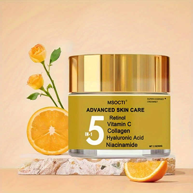 1pc MSOCTI Advanced 5-in-1 Anti-Aging Cream for All Skin Types - Moisturizing Face Cream with Retinol, Vitamin C, Collagen, Hyaluronic Acid, Niacinamide - Alcohol-Free, Firming & Repairing