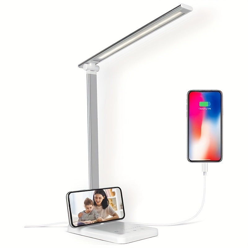 Adjustable LED Desk Lamp with Touch Control, 5 Lighting Modes & Brightness Levels, 45-Minute Auto Timer, USB Powered, Dimmable Table Lamp - White/Black