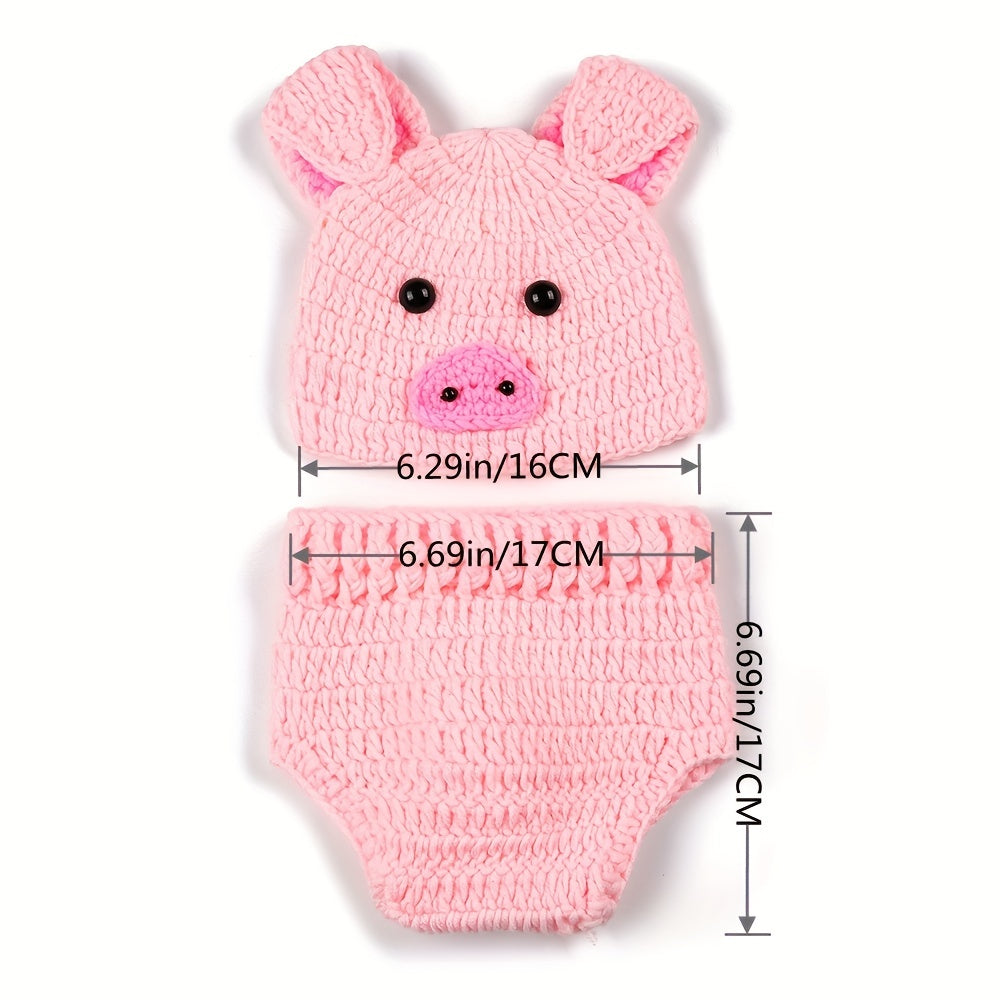 Cute handmade infant baby photography props - featuring adorable pigs hat and shorts suit outfit in a 2-piece set!