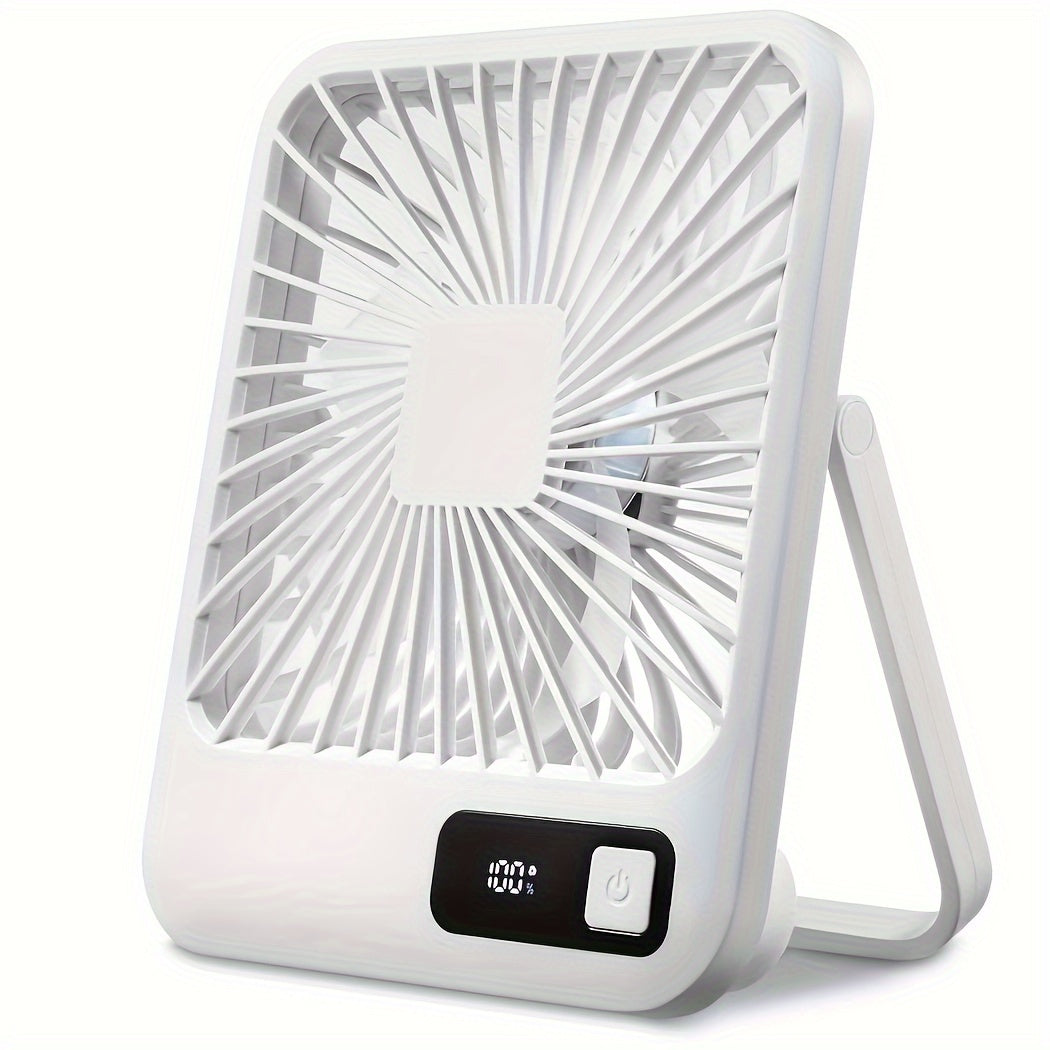 Xiziiss Portable USB Rechargeable Desk Fan with Digital Display - Featuring 180° Tilt, Ultra-Quiet 5-Speed Operation, Long-Lasting 1800mAh Battery - Perfect for Home, Office, and Travel Use