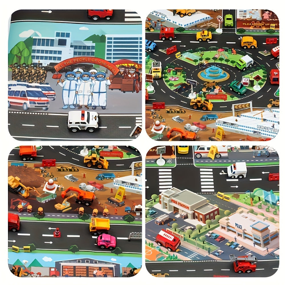 City-themed game mat with waterproof coating for traffic and epidemic prevention engineering.