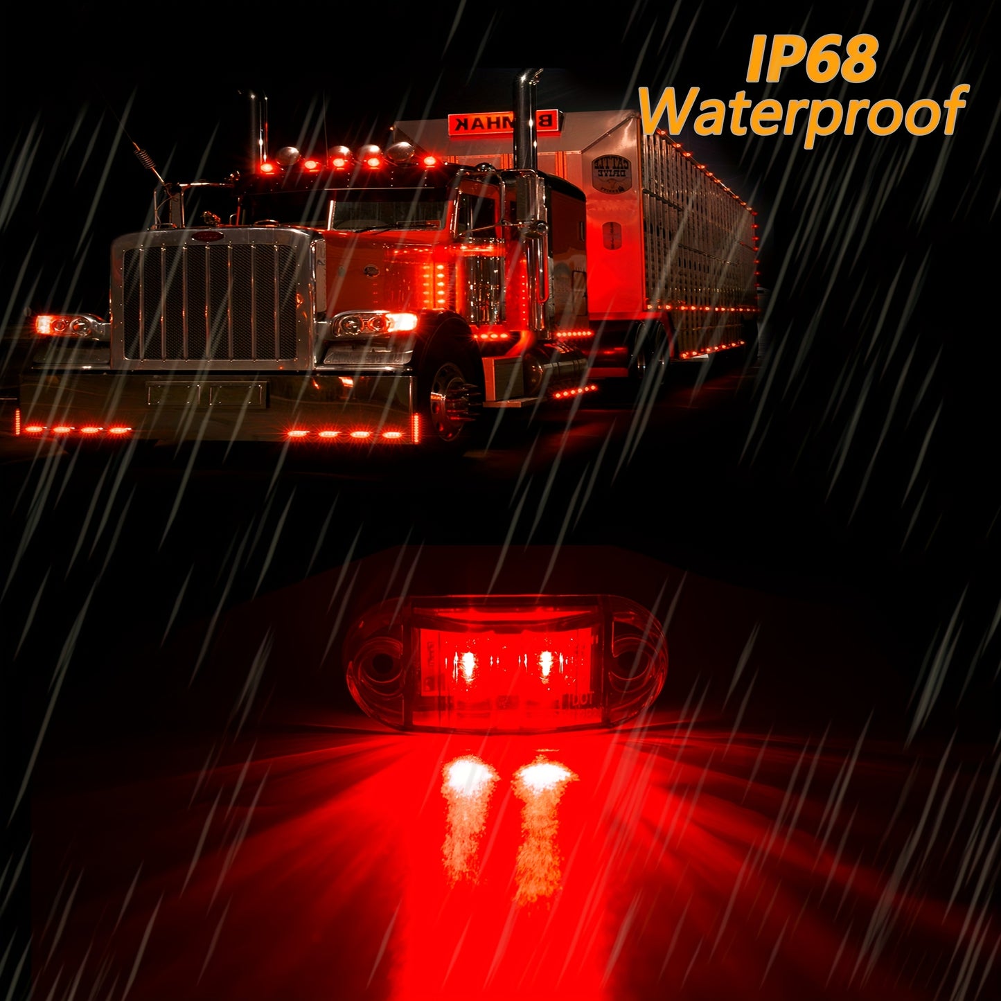 10 Universal LED marker lights for trucks, RVs, and other vehicles, with amber/red/white indicator bulbs, rear placement, and hard wiring. Operating on 12V-24V without a battery.