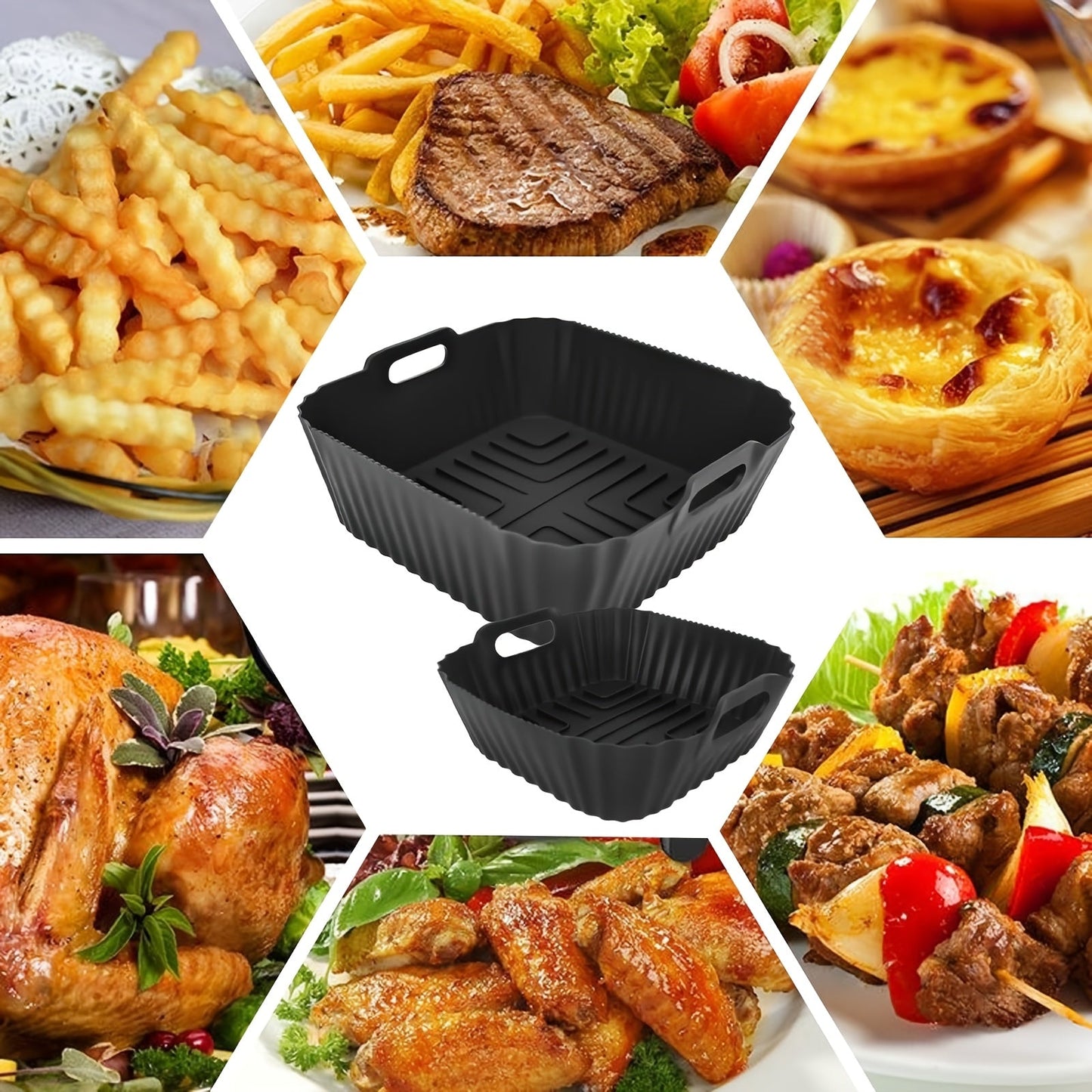 Get two silicone air fryer liners designed for the Ninja Crispi FN101GY. These non-stick liners are reusable and easy to clean, making them perfect air fryer accessories. The set includes a large liner for 4QT air fryers and a small liner for 6 cup