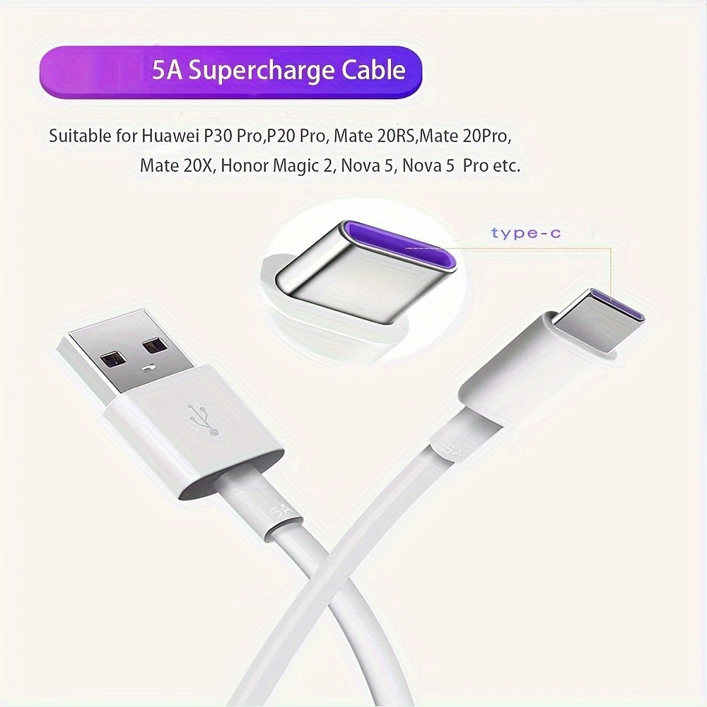 1pc/3pcs/5pcs 5A USB-C Fast Charging & Data Cable for various phone brands - Durable cord with power bank compatibility, 66W Max.