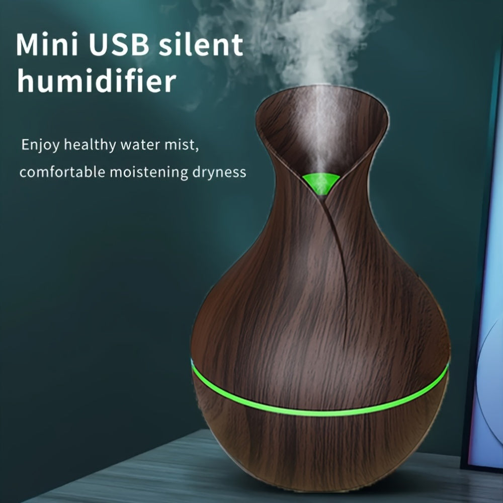 YAIAWISU USB Ultrasonic Air Humidifier with Essential Oil Diffuser, 7 Color LED, Quiet Mini Cold Mist, USB Powered - Ideal for Single Room use in Office, Home or Bedroom.