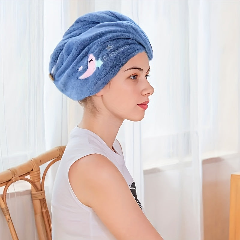 Embroidery Style Hair Drying Cap for Women - Thickened Coral Fleece Towel, Quick-drying and Absorbent Shower Cap. A Bathroom Accessory.