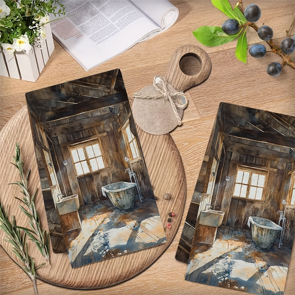 Set of 2 Coastal Charm Kitchen Towels - Made with Ultra Soft, Highly Absorbent Polyester Material - Perfect for Drying Dishes - Machine Washable - Size 40.64x60.96 cm - Features Rustic Saltwater Room Design - Ideal for Holiday Decor - Add a Touch of