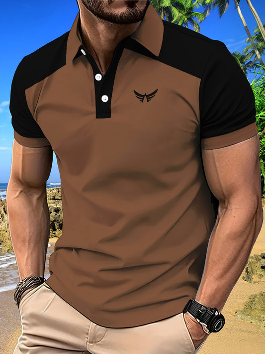 Men's Casual Summer Shirt - Color Block Design, Short Sleeve, Breathable Polyester, Machine Washable