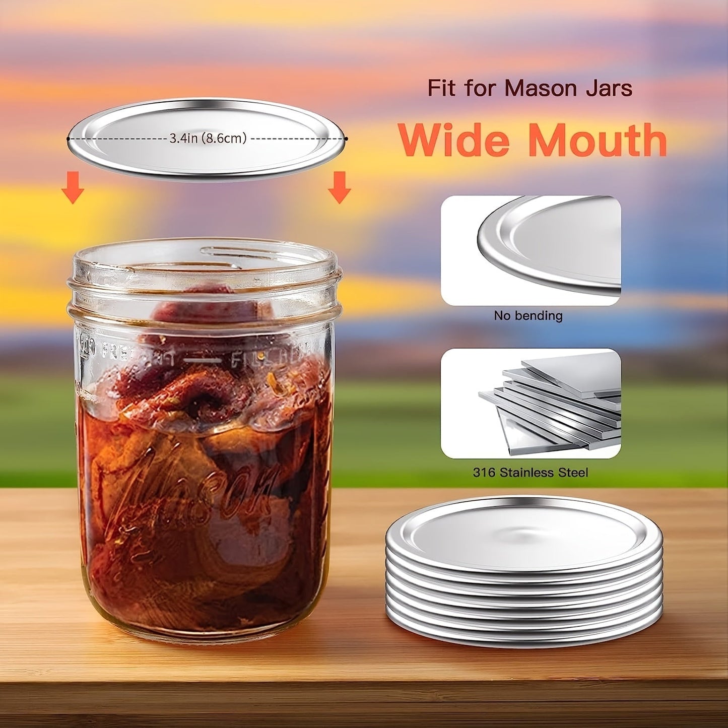 Wide Mouth Mason Jar Lids for Preserving, Decorating, and More - Tinplate Split Lids Seal 100% - Fits Wide Mouth Mason Jars (70/86mm)