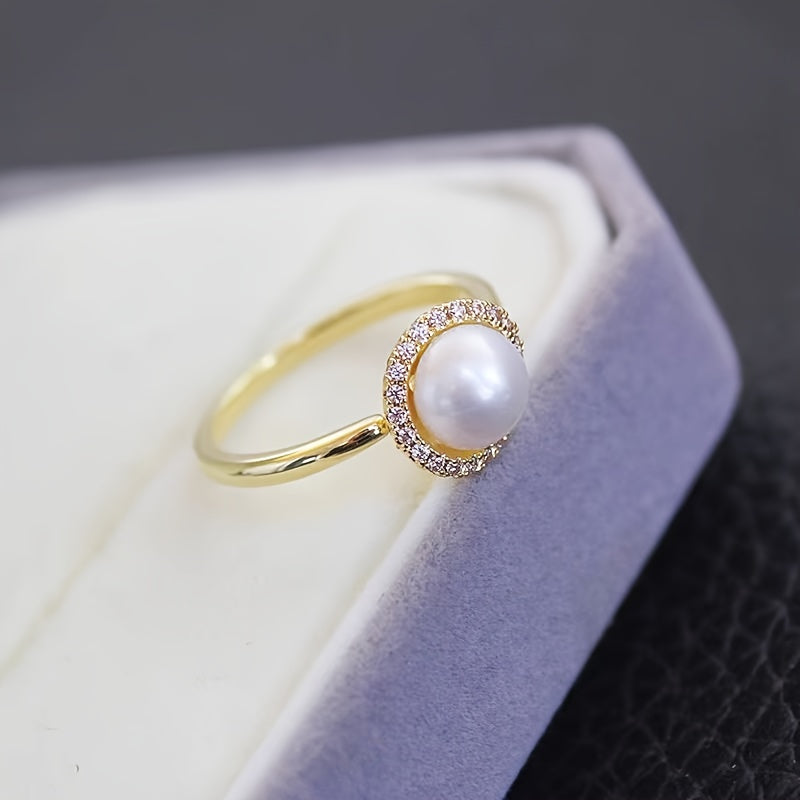 Elegant and luxurious freshwater pearl ring with a natural charm, featuring an adjustable size for a perfect fit.