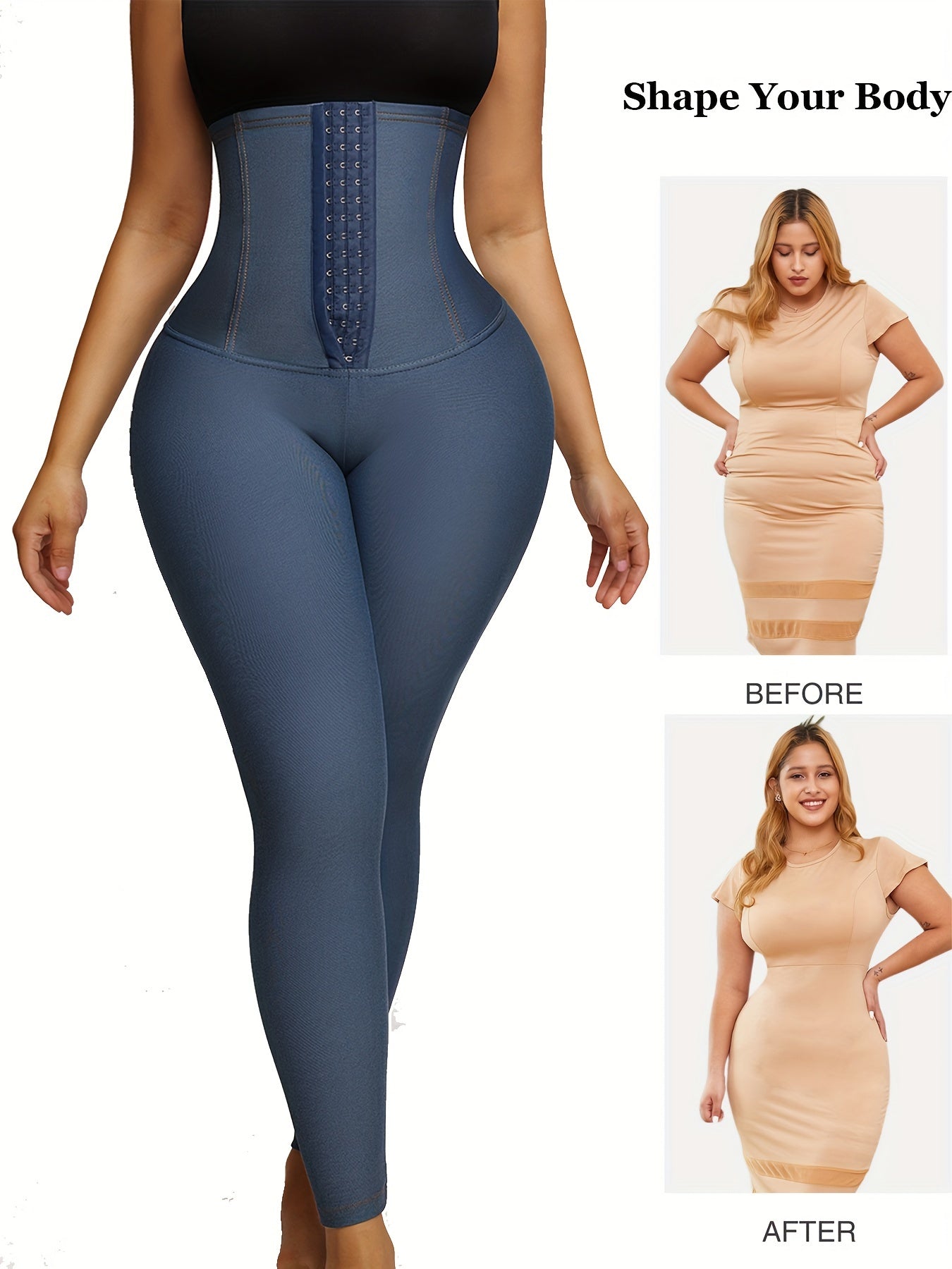 High-waist shapewear pants for women with tummy control and butt lifting features, slimming thigh support, made of stretchy polyester blend, hand washable.