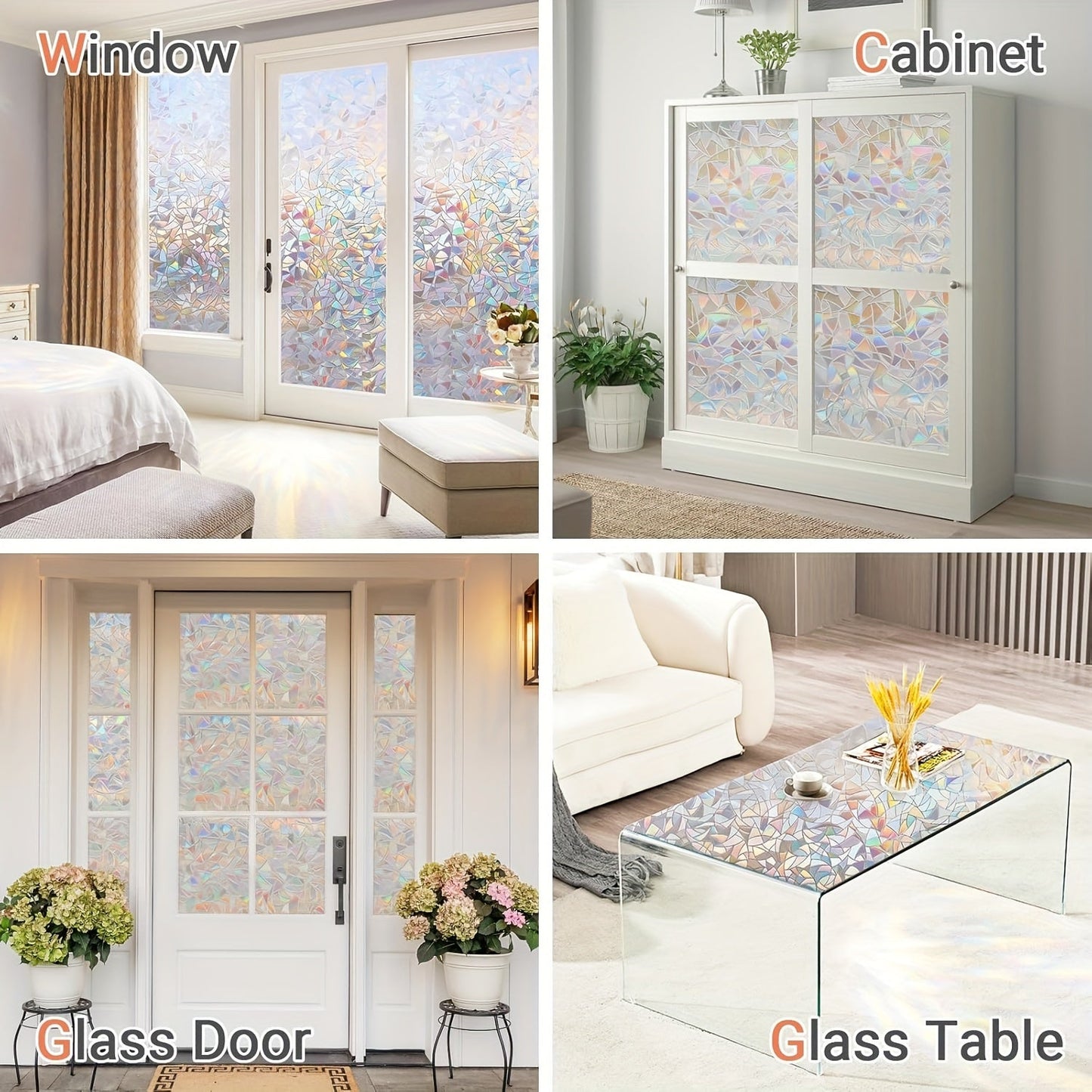 Retro Frosted Crescent Rainbow Pattern PVC Window Film with Static Cling Mounting and 7mil Thickness. Ideal for Heat-Insulation and Privacy in Home, Bathroom, and Kitchen. Adhesive-Free and Decorative 3D Glass Film.