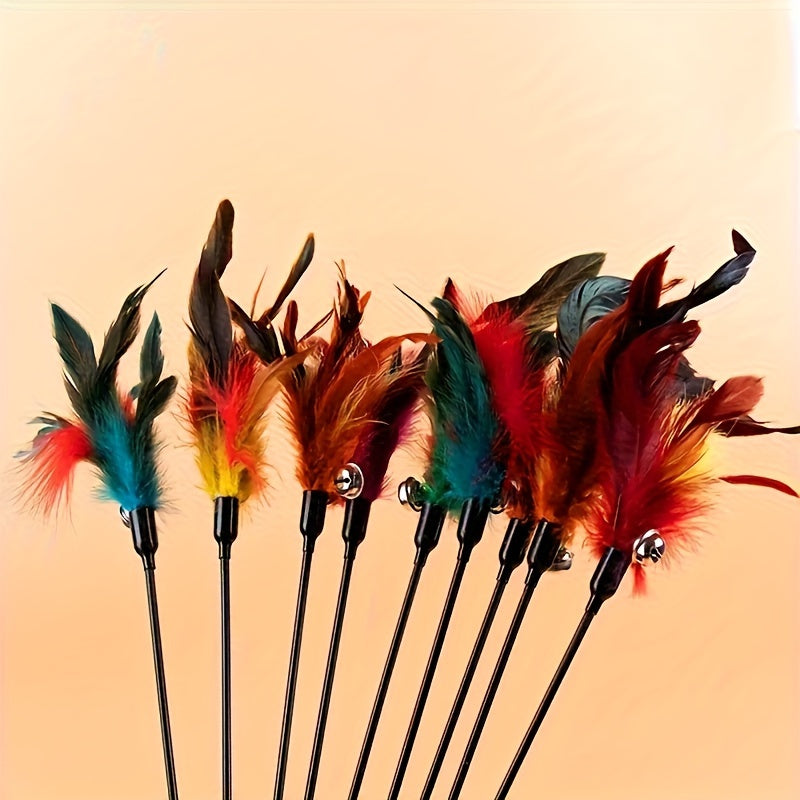 6 pieces of Bell Feather and Plastic Handle God Tease Artifact, Bite Resistant.