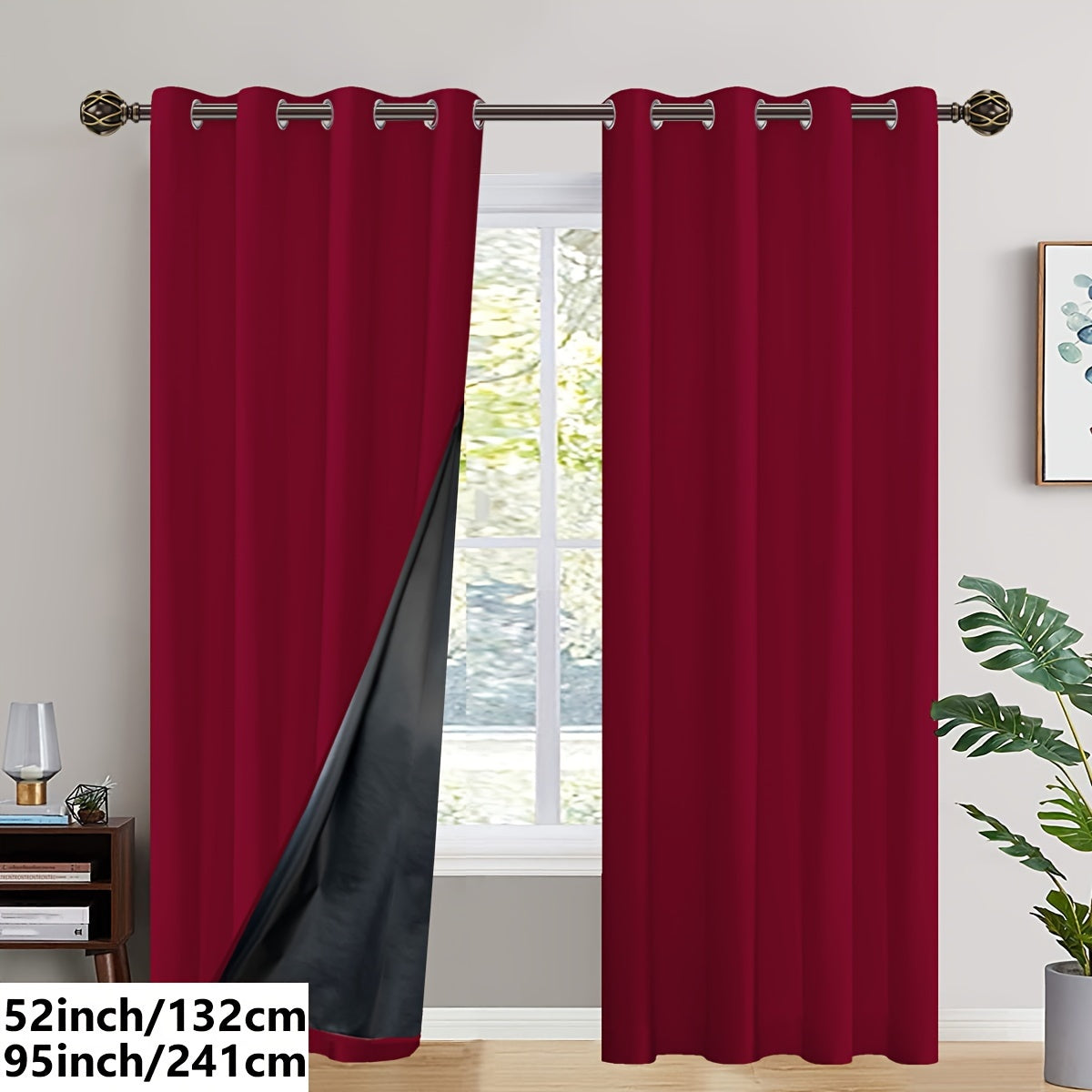 2PC Insulated Blackout Curtains with Coated Insulating Lining - Ideal for Living Room, Bedroom, Kitchen, Bathroom - Perfect for Home and Room Decoration