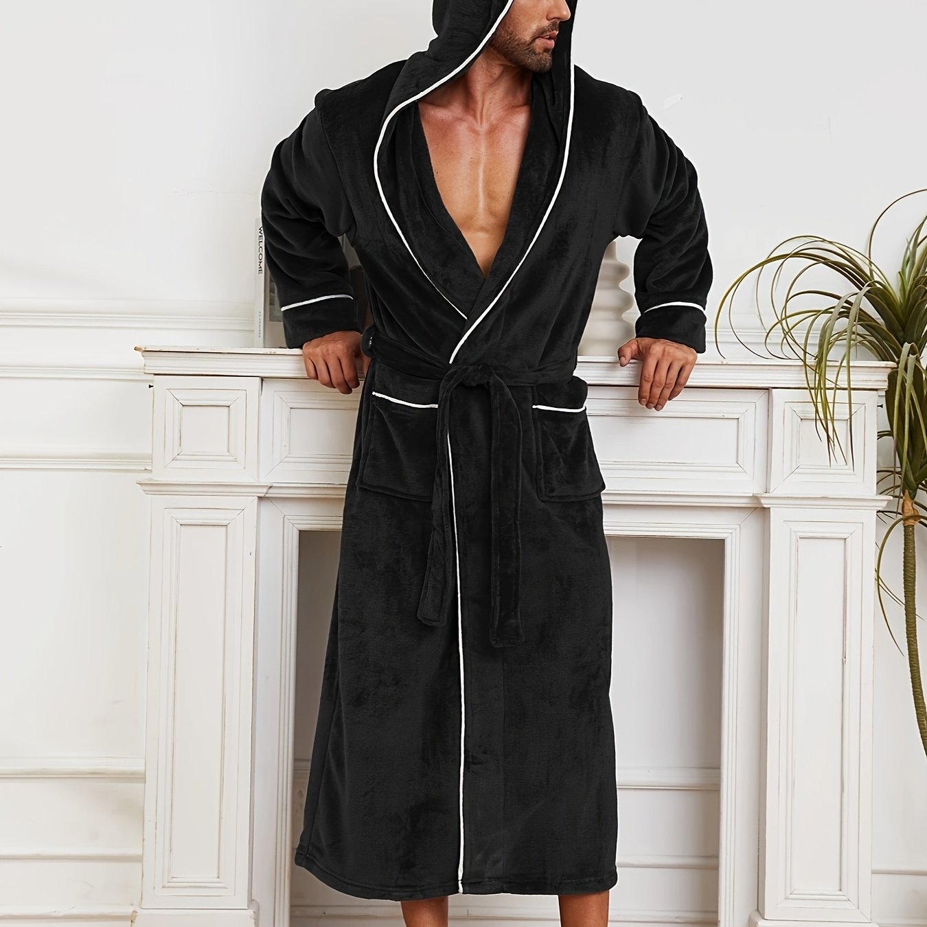 High-quality men's couple bathrobe perfect for autumn and winter with double-layer fleece design, ideal for outdoor use.