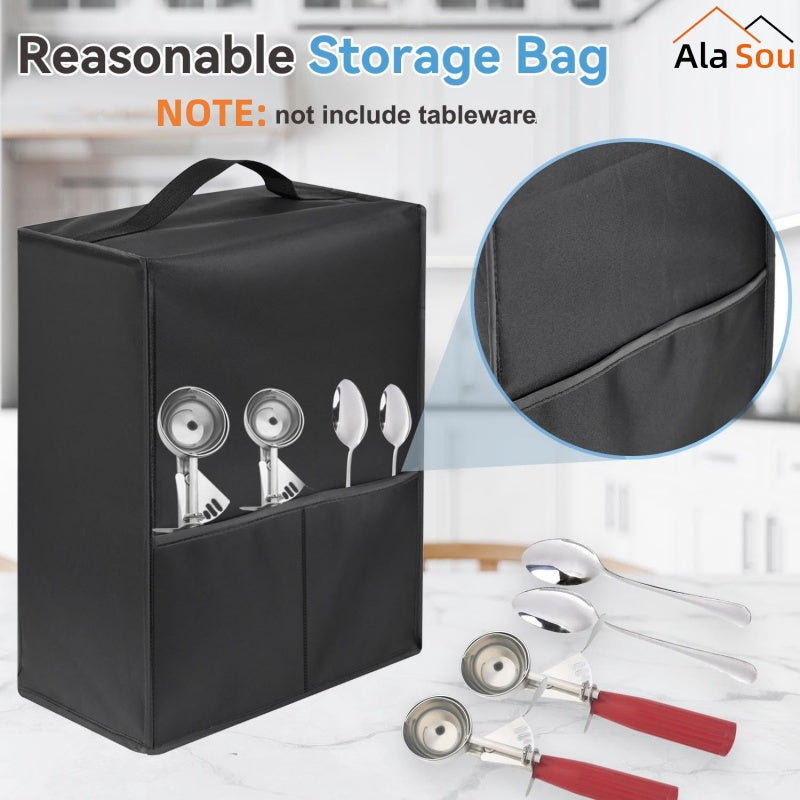 Protect your ice cream maker with the AlaSou Heavy-Duty Dust Cover. The black cover features a clear window, is waterproof and easy to clean. Compatible with various types of ice cream, it includes a handle and storage pocket for convenient kitchen and