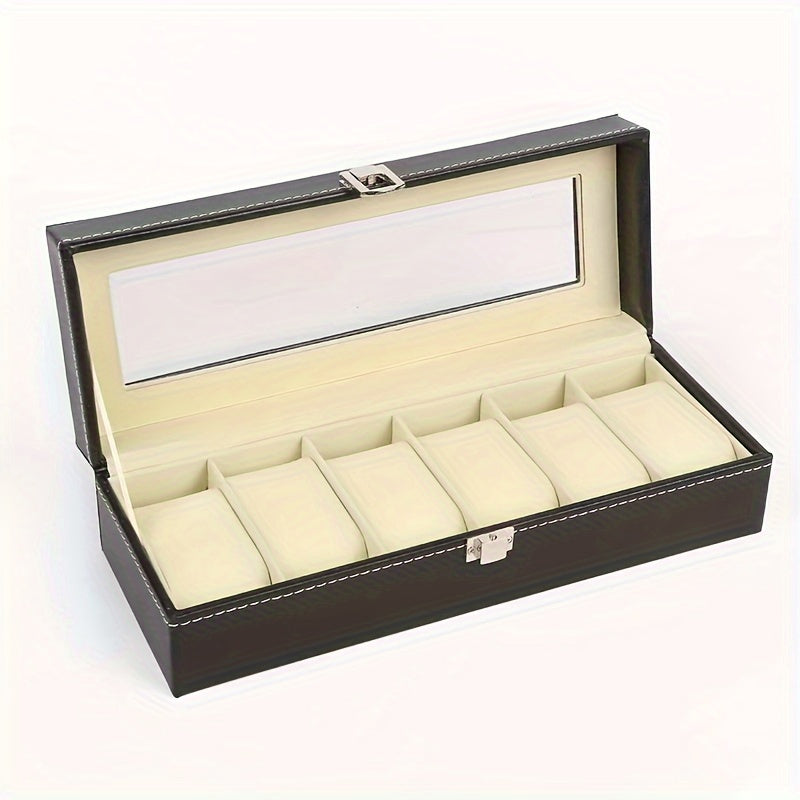 Elegant 6-Digit Watch Box Made of PU Leather, Perfect Household Storage Solution for Watches, Excellent Gift Choice for Christmas.