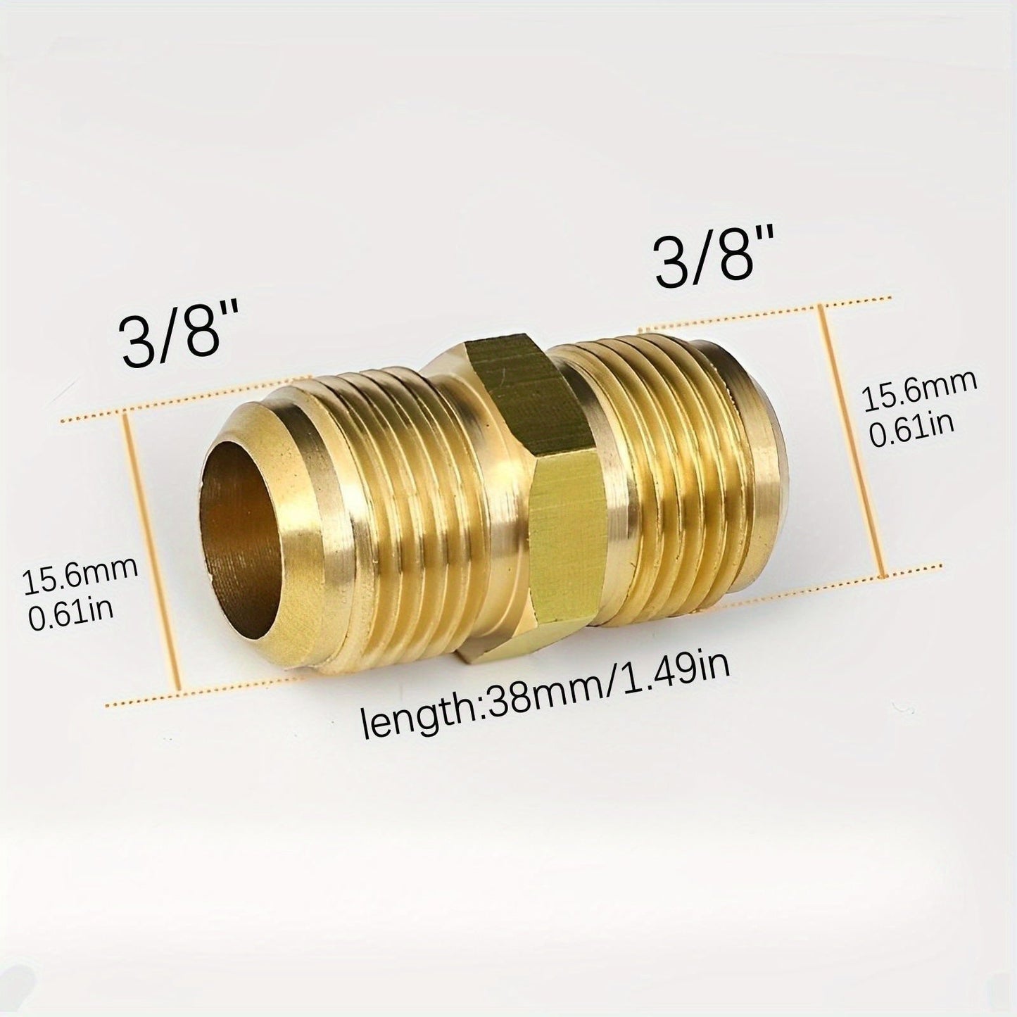 High-Quality Brass Air Conditioning Copper Tube Adapter - Female-Male Flare Thread Connector, Sizes Include 1/4", 3/8", 1/2", 5/8", 3/4" - Double-Headed Joint Ensures Leak-Proof AC Maintenance