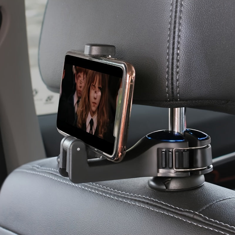 Car mobile phone holder with hidden hook for backrest and multifunctional rear headrest holder.