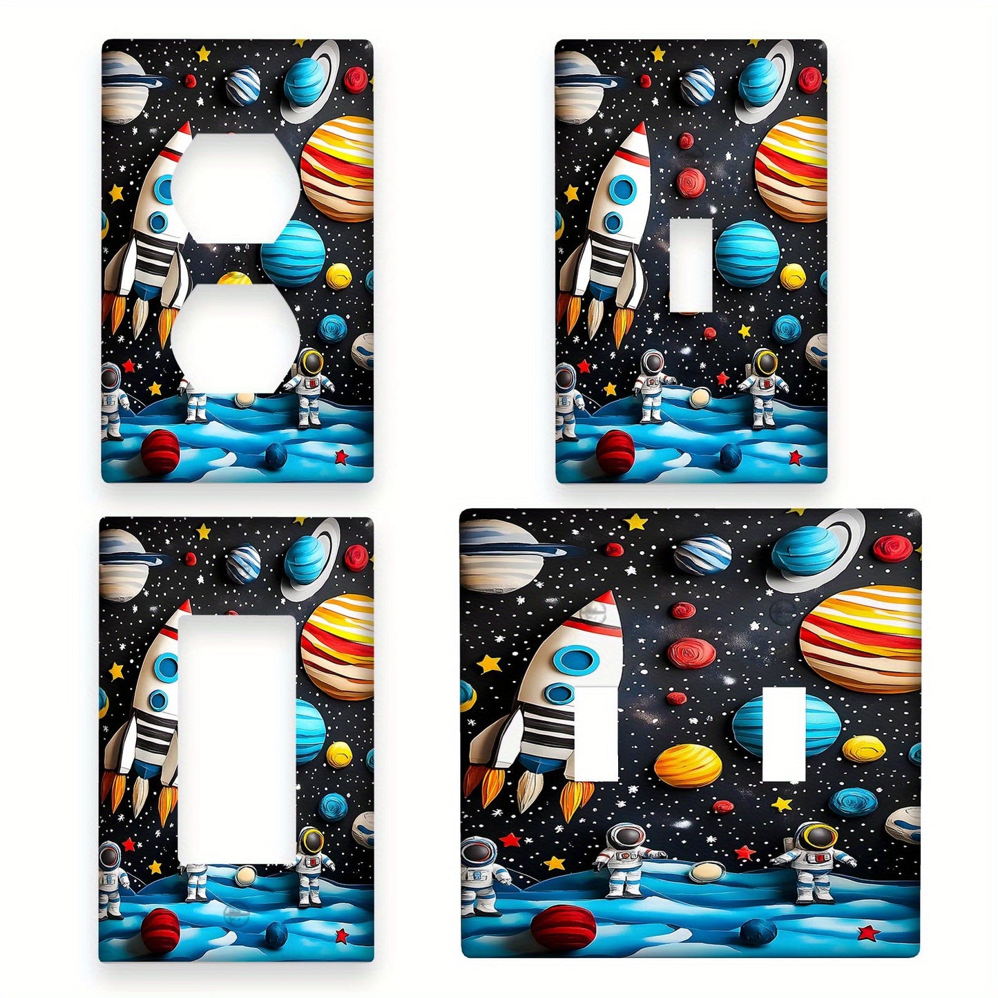 Cartoon rocket and planets light switch cover, easy to install