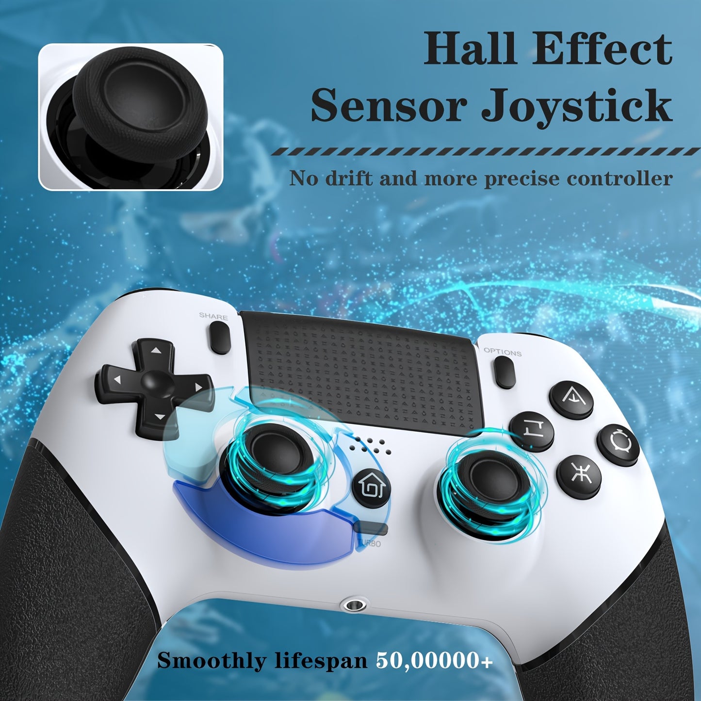 DOBE FOMIS Wireless Controller for PS4/PS4 Pro/PS4 Slim - No Drift, Hall Effect Joysticks, 3.5mm Speaker Jack, 6-Axis Motion Sensor, Turbo Function