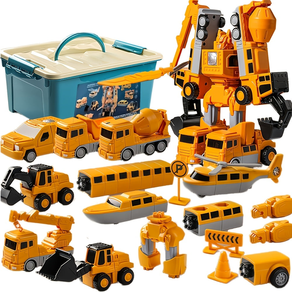 MISFANS 26/35pcs Magnetic Engineering Cars, Construction Robot Blocks, Educational Toy for Kids 3-8, Durable Plastic, Yellow