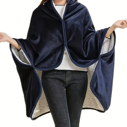 Luxurious Double-Layer Fleece and Sherpa Throw Blanket - Cozy Wearable Shawl for Fall and Winter | Soft and Plush Sofa Comfort | Machine Washable | Available in Navy, Light Grey, Dark Grey, and Pink | Size: 156cm, Perfect for Snuggling.