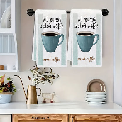 This set includes 2 ultra-soft kitchen towels with charming prints featuring love and coffee phrases. These highly absorbent dish towels are ideal for holiday decor, are machine washable, and measure 40.64x60.96 cm.