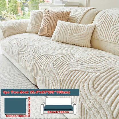 Plush non-slip sofa cover made of pet-friendly breathable polyester fabric. Modern luxury design suitable for living room, bedroom, or office. Machine washable and available in 250-300g square kilogram weight.