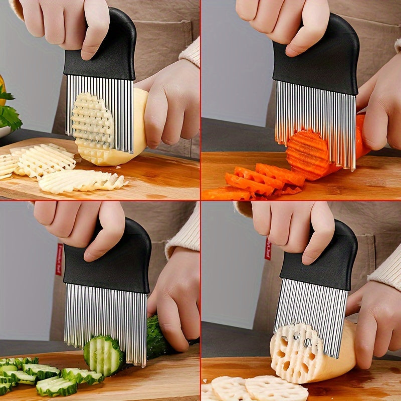 Versatile Stainless Steel Crinkle Cut Slicer - Ideal for Chopping Fruits, Vegetables, Salads, Carrots, Potatoes & French Fries - Sturdy Kitchen Gadget with Rippled Blade for Home Cooking, Veggie Cutter