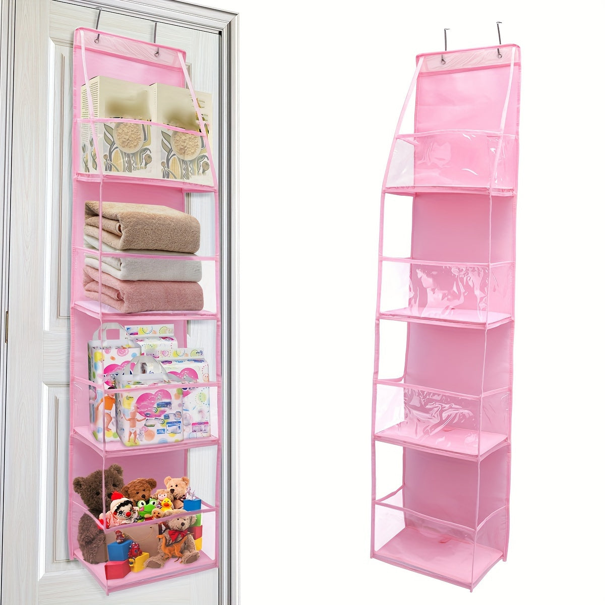 1 piece Over-the-Door Hanging Storage Organizer with 4 shelves - Versatile Polyester Storage Solution for Sundries, Toys, Books & Food. Waterproof design for Bedroom, Cloakroom, 14 inches.