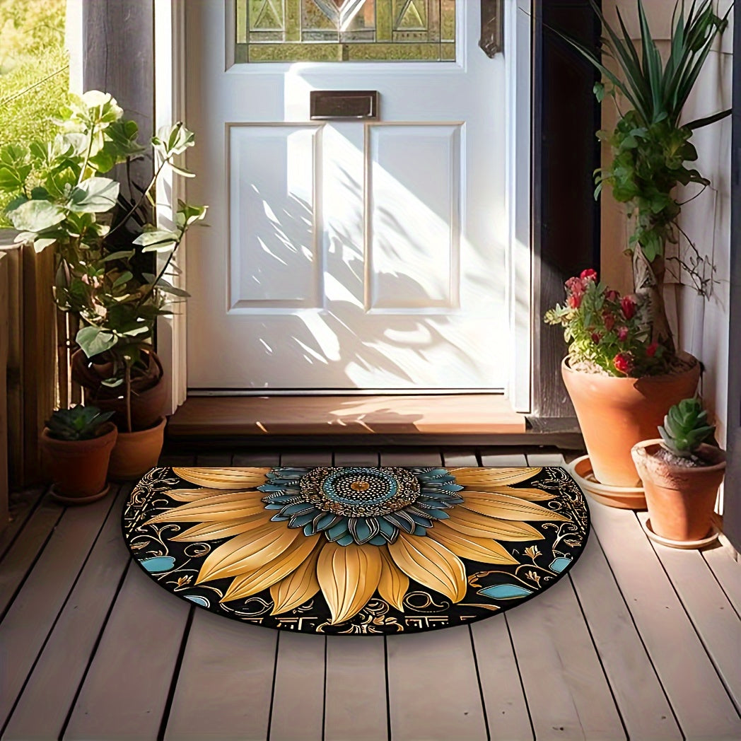 Upgrade your home with the Sunflower Welcome Mat - A sturdy and slip-resistant entrance rug made of luxurious crystal velvet. Perfect for adding style to your bedroom, kitchen, or bathroom. Makes a thoughtful and chic home decor gift idea.