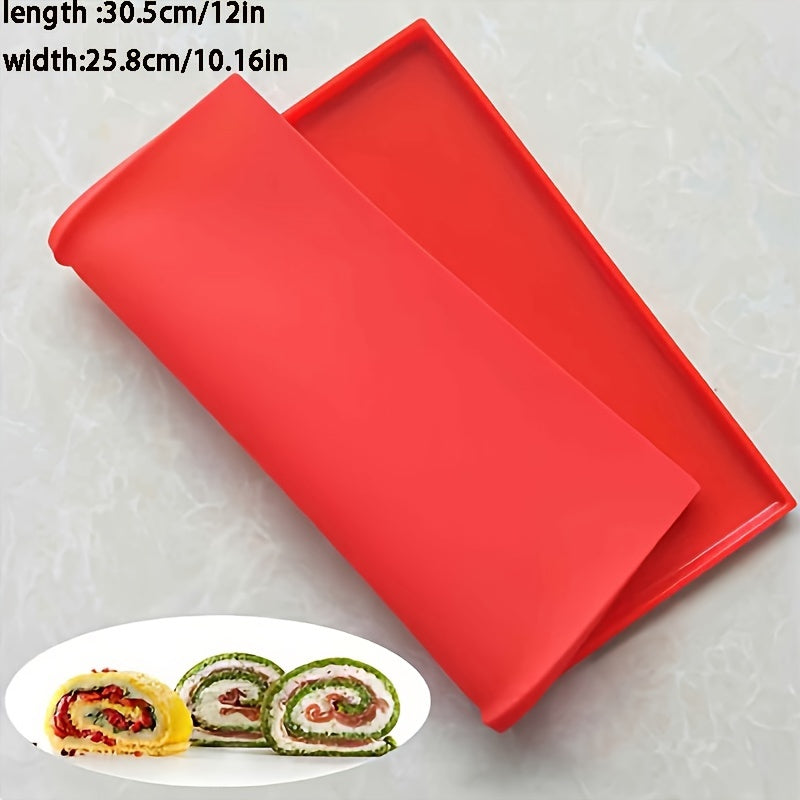 One piece of Swiss Roll Cake Mat measuring 30.48cm X 25.81cm, a flexible baking tray made of silicone, and a cookies mold for the kitchen baking tools.