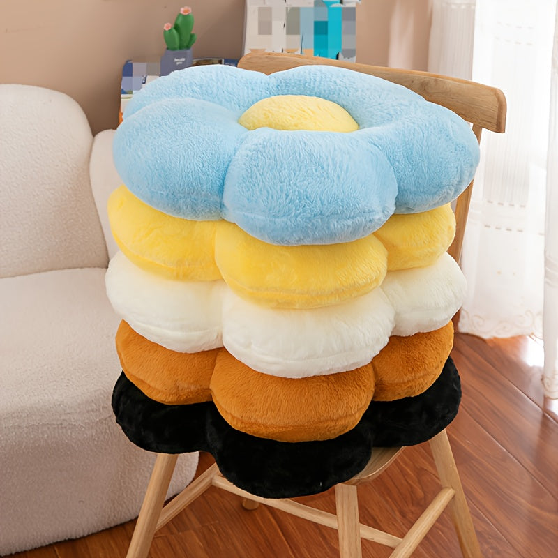 Soft, flower-shaped plush back support cushions made of polyester knit fabric in multiple colors for a cozy home, office, and car, suitable for elderly individuals.