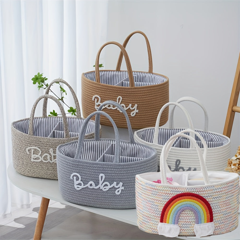 One-piece Woven Storage Basket with Mommy Bag, Removable Inner Cotton Rope Woven Storage Basket, Dry and Wet Separation Storage Bag, Perfect for Room Decor and Home Decor