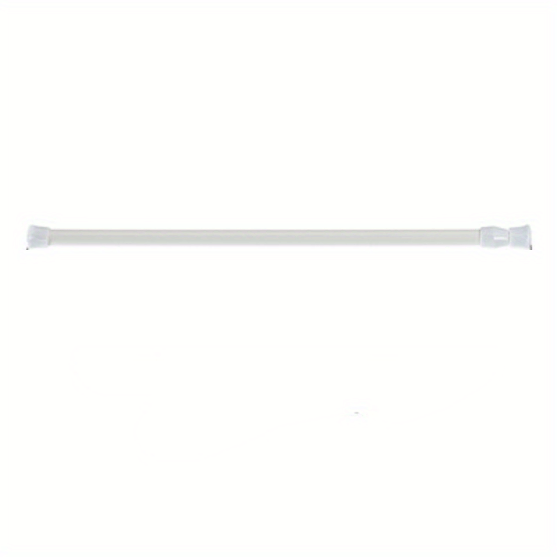 Versatile no-drill curtain rod in white plastic. Ideal for shower and window dressing. Minimalist and durable tension rod.