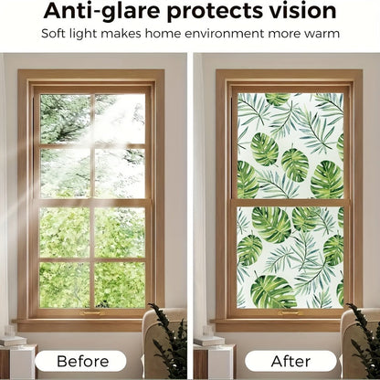 Leaf Pattern Window Film - 1 Piece, Static Clings Glass Film for Privacy, Static Window Sticker for Home Decor