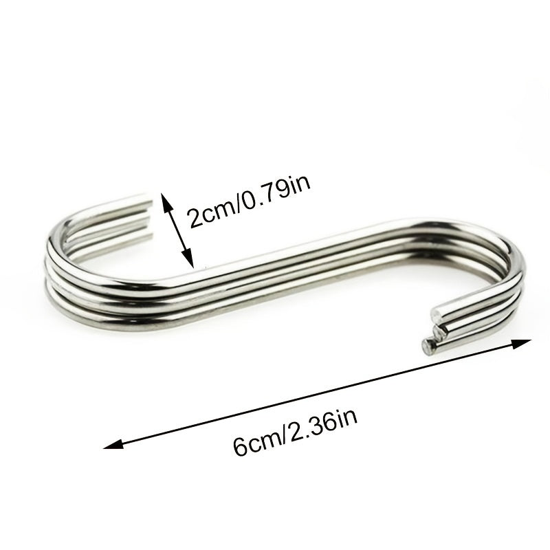 10 stainless steel S-shaped hooks for bathroom and household use in a bag