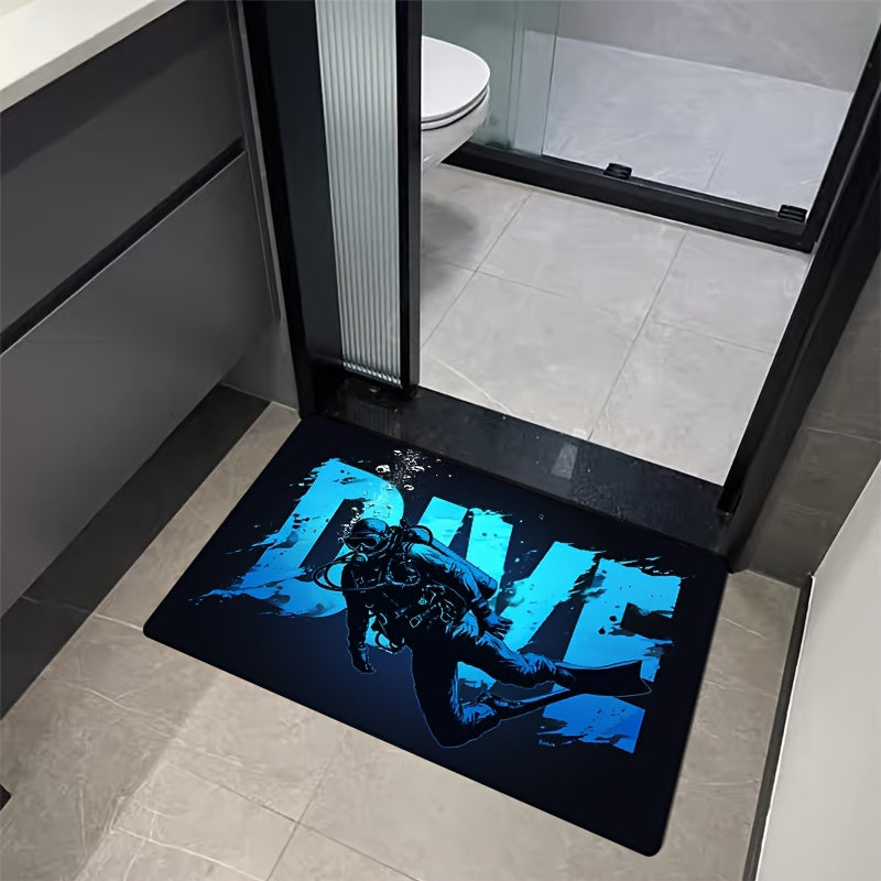 Flannel Anti-Fatigue Doormat "Diver" - 1 Piece - Absorbent, Non-Slip, Machine Washable Comfort Floor Mat with Underwater Design for Entryway, Kitchen, Living Room, Bedroom, Laundry