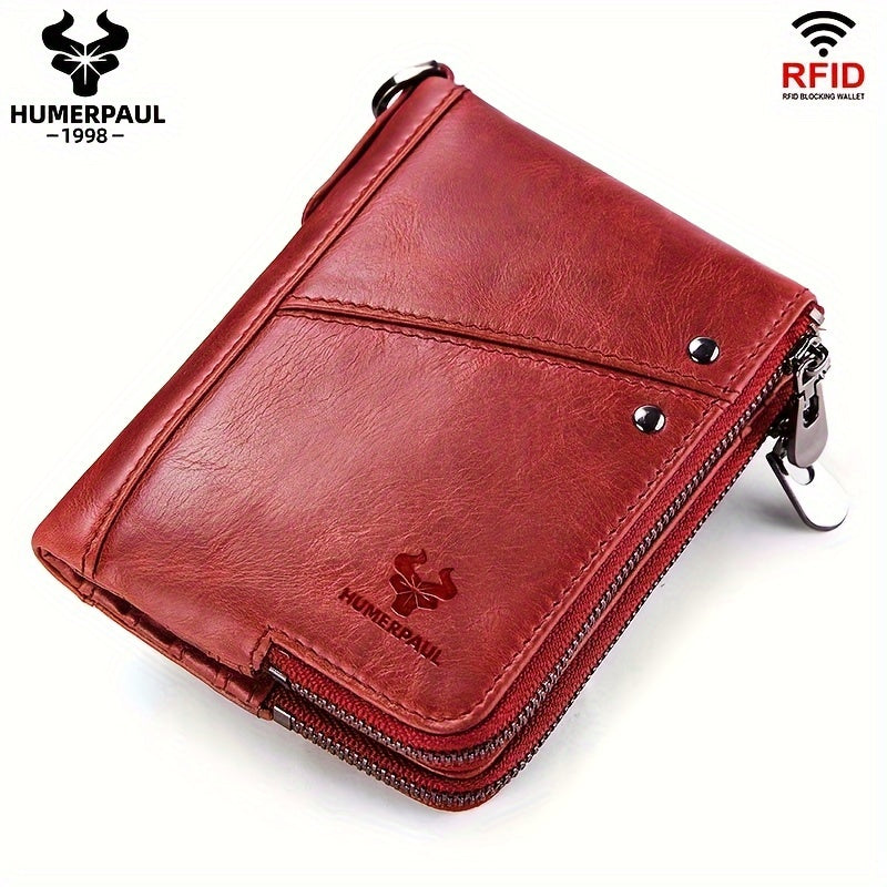 Large capacity multi-function clutch wallet made of genuine leather with zipper pocket and snap closure, suitable for casual style. Dry clean only, no printing, and edge painted.