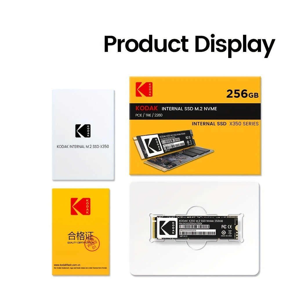 KODAK X350 Series NVMe SSD 256GB - Fast storage for desktops, gaming laptops, and ultrabooks, PCIe 3.0 compatible.