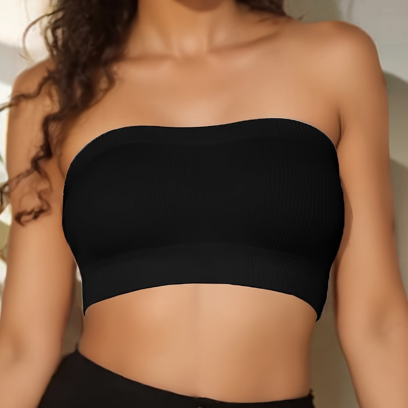 Seamless strapless bandeau bra for women with comfortable, breathable nylon blend and no-pads, perfect for casual attire.