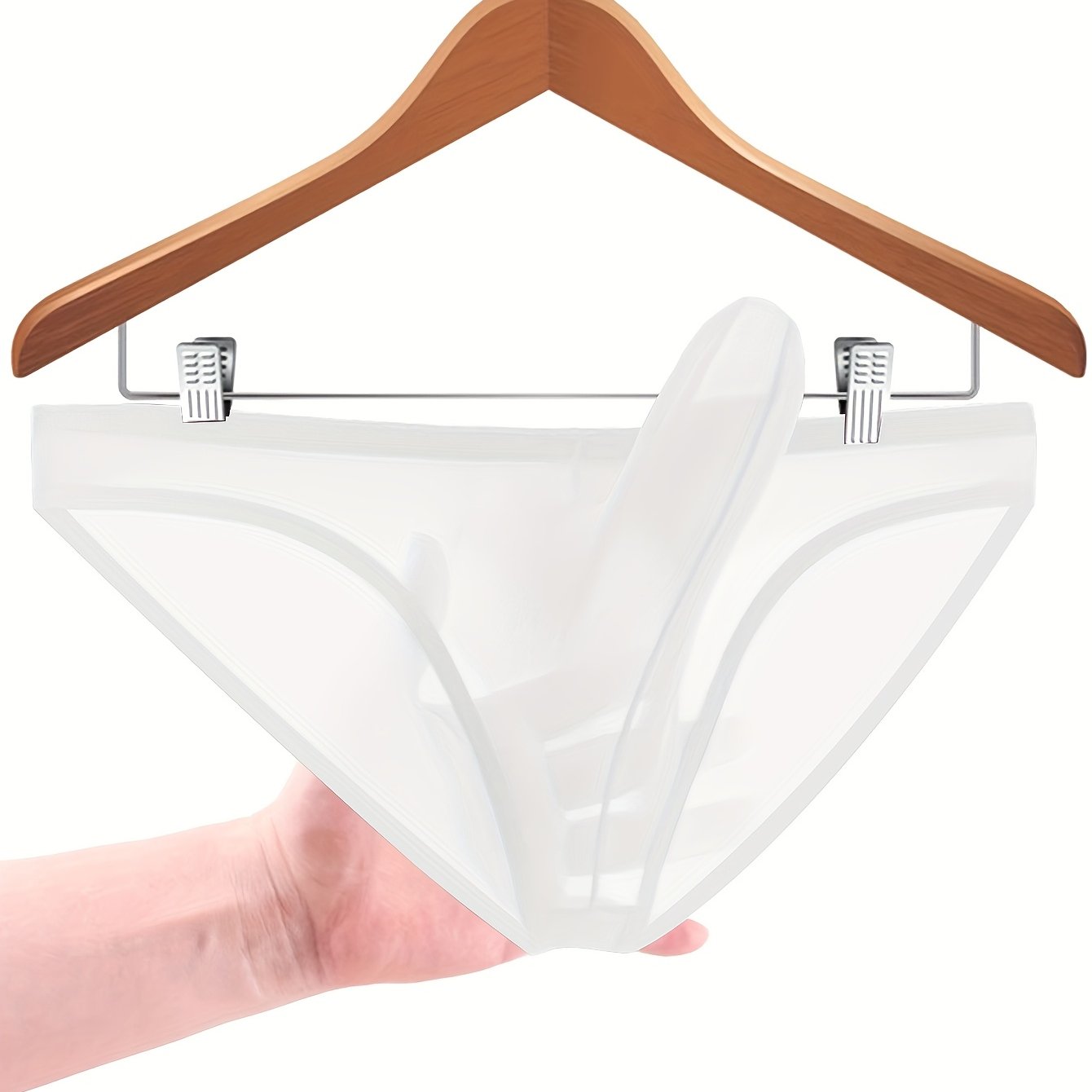 Men's Sexy Solid Color Thongs - Nylon-Elastane Blend, Semi-Sheer with Wooden Hanger Display, Hand Washable