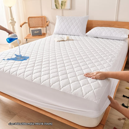 Waterproof mattress protector cover - quilted, machine washable, water-resistant. 80-85gsm polyester & polyurethane blend. Suitable for bedroom, dorm, hotel. Pillowcase not included.