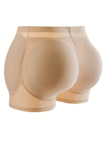 Shapewear shorts for women with padded butt lift, seamless fabric, anti-roll waist trainer, and tummy control.