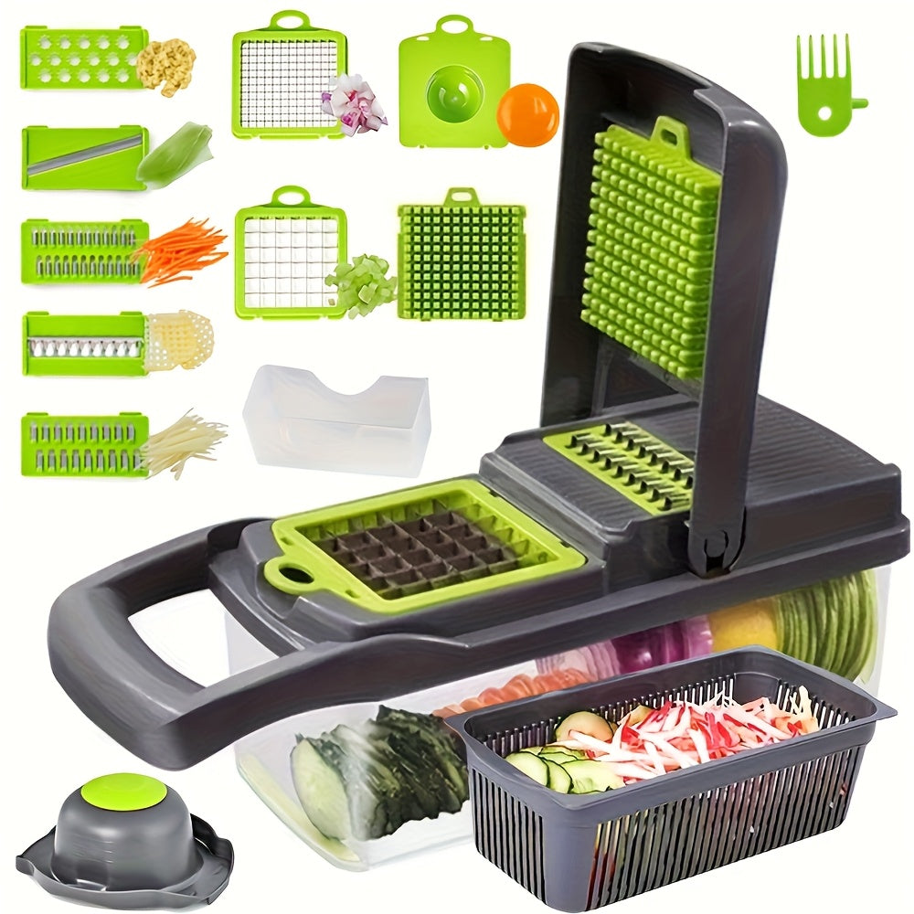 Set of 16 Random Blades for Multifunctional Vegetable Slicing and Dicing, Interchangeable Blades for Easy Slicing, Dicing, and Shredding of Vegetables, Speeds Up Meal Preparation, Comes with 8 Additional Random Blades and Storage Container.