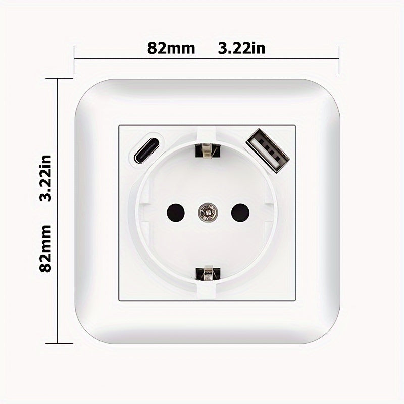 EU Standard 16A Wall Power Socket with USB Port, Type-C, and Flame Retardant Panel in Black/White/Grey - Ideal for Home Appliances, Rounded Edge Design.