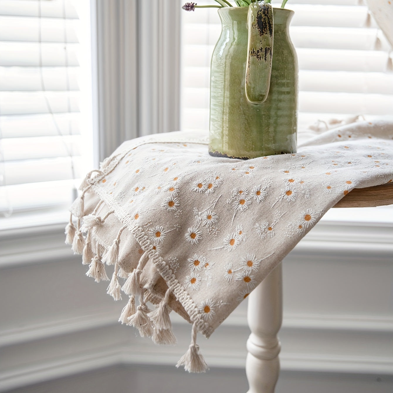 Daisy Printed Tassel Rod Pocket Curtains - a charming addition to any room in your home or office. Add a touch of pastoral style with these elegant curtains, perfect for the bedroom, kitchen, living room, or study. Elevate your home decor with these